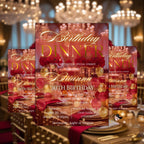 Digital Birthday Dinner Invitation Red Gold Girl Adult Birthday party invite Editable Glam Luxury Dinner party card Printable Canva Template
