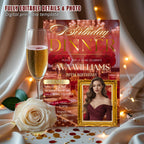Digital Birthday Dinner Invitation with photo Red Gold Adult Elegant Dinner Party invite Woman Glam Luxury Birthday party Printable Template