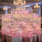 Digital Birthday Brunch Invitation Pink Floral Brunch Party invite Luxury Glam Brunch and Bubbly Ladies Garden Brunch Tea Party Template
