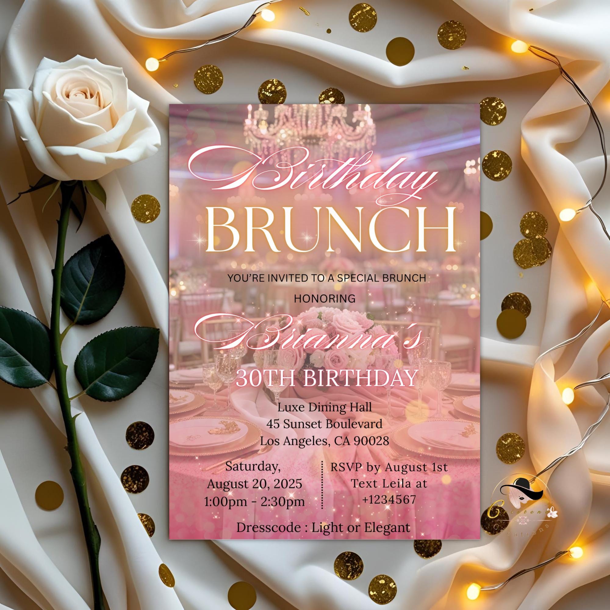 Digital Birthday Brunch Invitation Pink Floral Brunch Party invite Luxury Glam Brunch and Bubbly Ladies Garden Brunch Tea Party Template