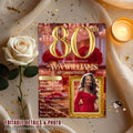 Digital 80th Birthday Invitation with Photo 80th Birthday Dinner Invite for Women 80 and Fabulous Floral Party Red Gold Glam Luxury Template