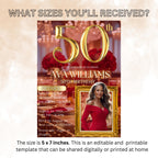 Digital 50th Birthday Invitation with photo Woman 50th Birthday Dinner invite Red Gold Glam Luxury Party Fiftieth Birthday card Printable