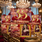 Digital 35th Birthday Invitation with photo Woman 35th Birthday Dinner invite Red Gold Glam Luxury Party 35 and Fabulous Floral Template