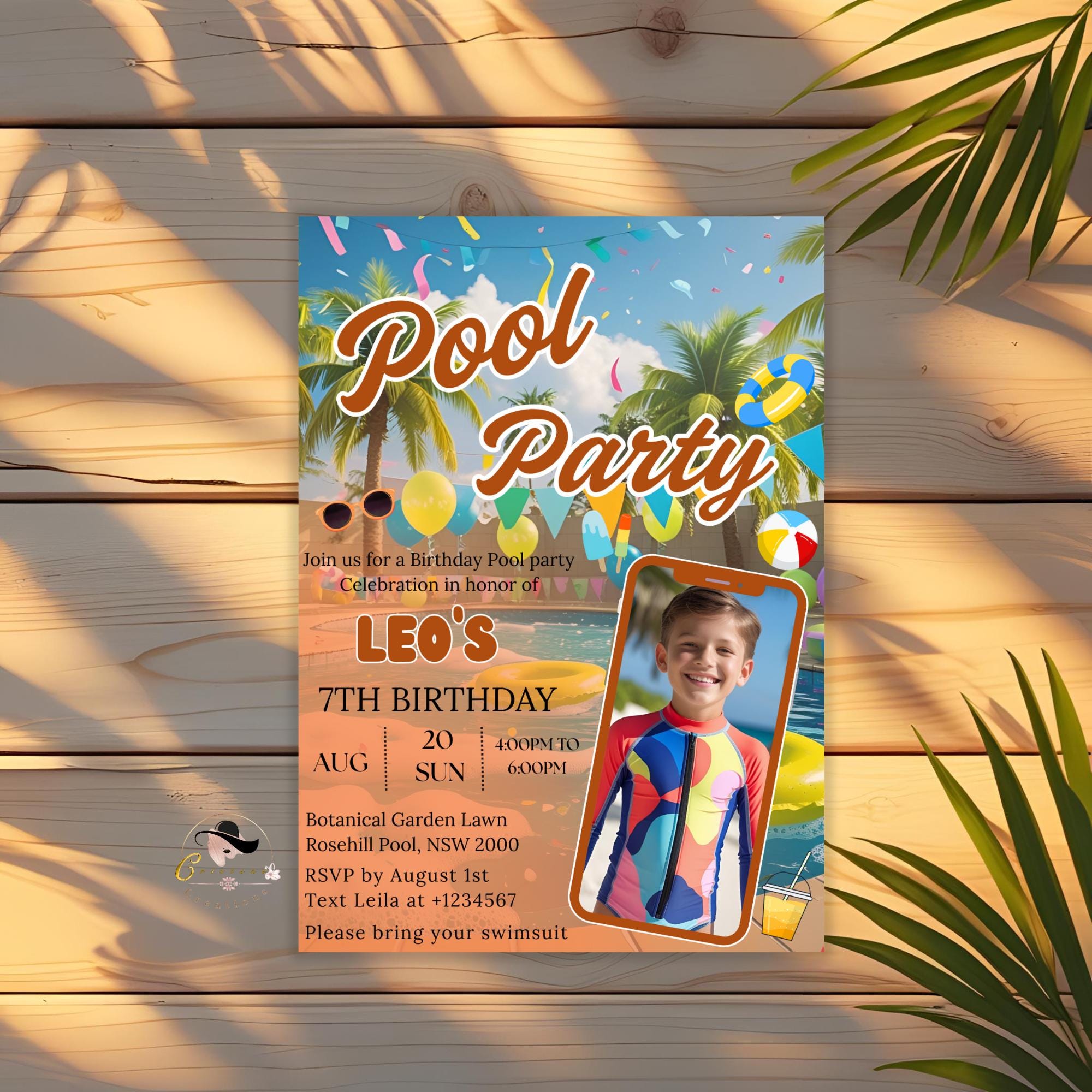 Editable Pool Party Birthday invitation with photo Digital Luau pool party invite Kid Waterslide party card Aloha Tropical Hawaiian Template