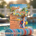 Editable Pool Party Birthday invitation with photo Digital Luau pool party invite Kid Waterslide party card Aloha Tropical Hawaiian Template
