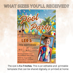 Editable Pool Party Birthday invitation with photo Digital Luau pool party invite Kid Waterslide party card Aloha Tropical Hawaiian Template