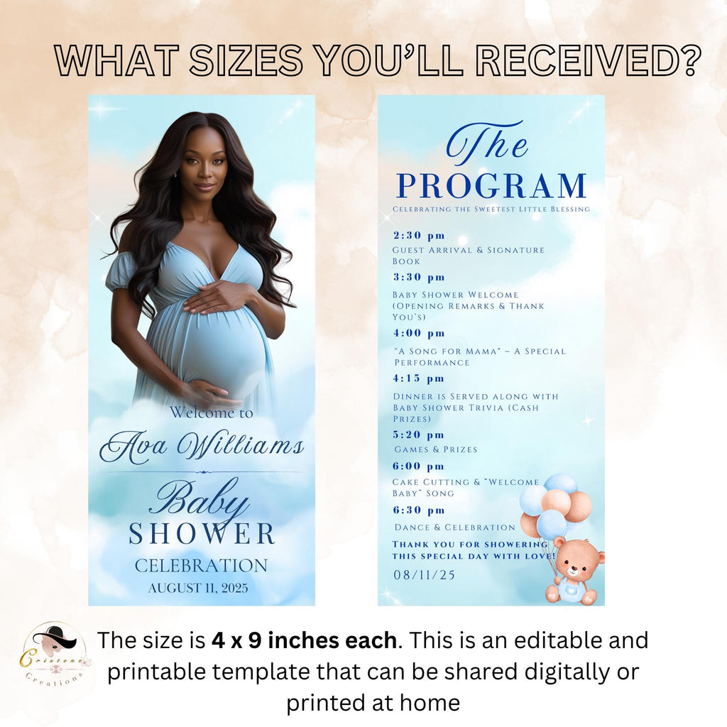 Baby Shower Program Template Blue with photo It's a Boy Baby Announcement Event Programme, Printable Program cards Boy Baby Shower Itinerary