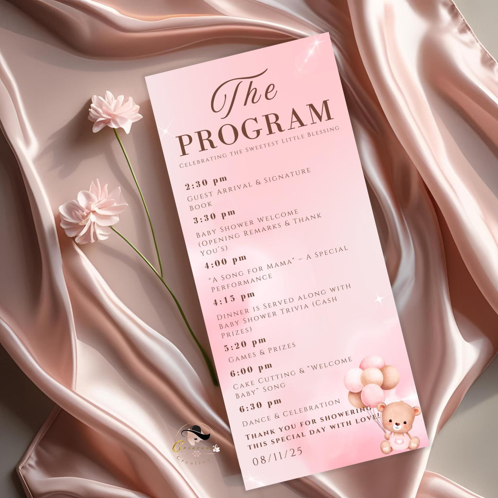 Editable Baby Shower Program Template with photo Pink Baby Shower Itinerary, It's a girl Baby Announcement Order of Events Printable Program