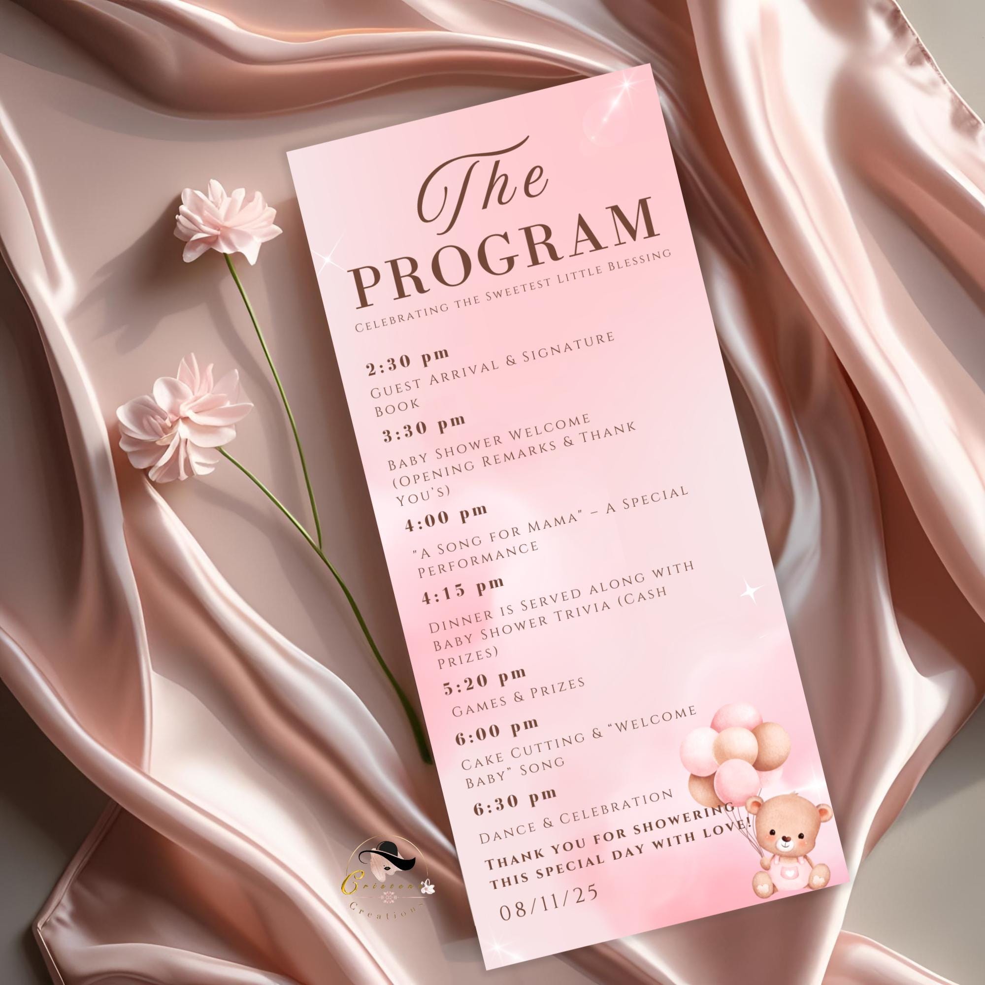 Editable Baby Shower Program Template with photo Pink Baby Shower Itinerary, It's a girl Baby Announcement Order of Events Printable Program