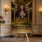 Editable Birthday Welcome Sign Black gold Printable Retirement Party Signs Welcome poster board sign, Luxury party sign with photo Template