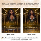 Editable Birthday Welcome Sign Black gold Printable Retirement Party Signs Welcome poster board sign, Luxury party sign with photo Template