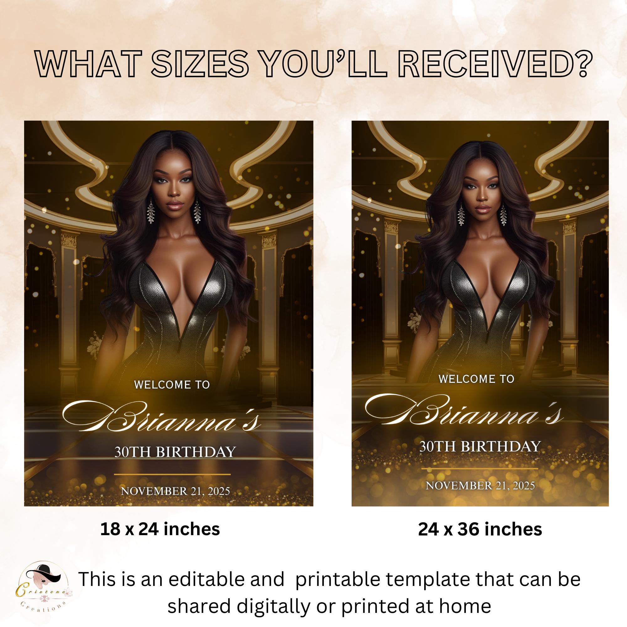 Editable Birthday Welcome Sign Black gold Printable Retirement Party Signs Welcome poster board sign, Luxury party sign with photo Template