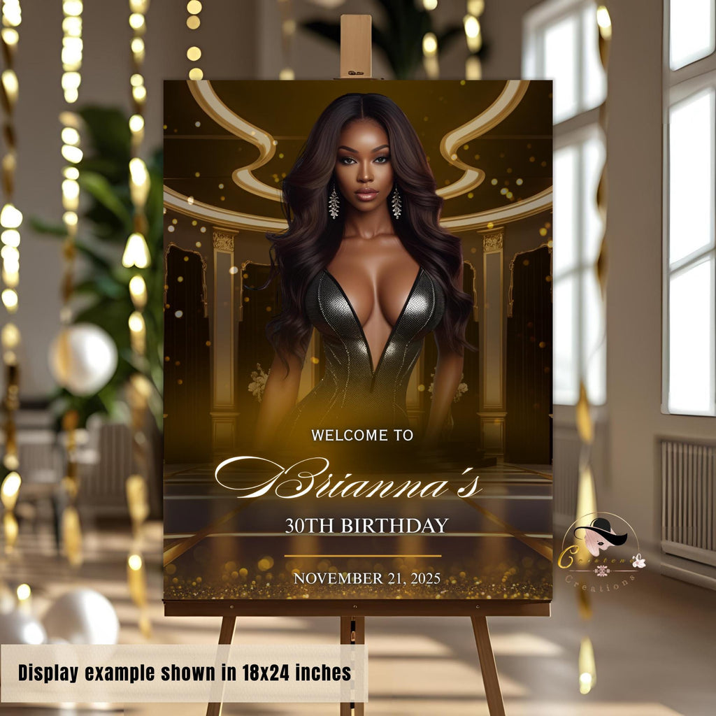 Editable Birthday Welcome Sign Black gold Printable Retirement Party Signs Welcome poster board sign, Luxury party sign with photo Template