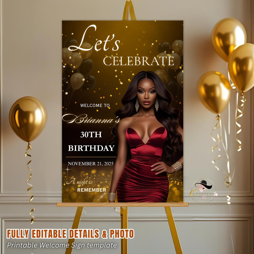 Digital Welcome Party sign Black Gold Birthday Welcome sign Elegant party poster welcome board sign Retirement Party Sign Printable Template