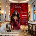 Birthday Welcome Sign Red Gold Elegant Party Sign with photo Editable Welcome Board sign Retirement Party Poster signs Printable Template
