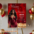 Birthday Welcome Sign Red Gold Elegant Party Sign with photo Editable Welcome Board sign Retirement Party Poster signs Printable Template