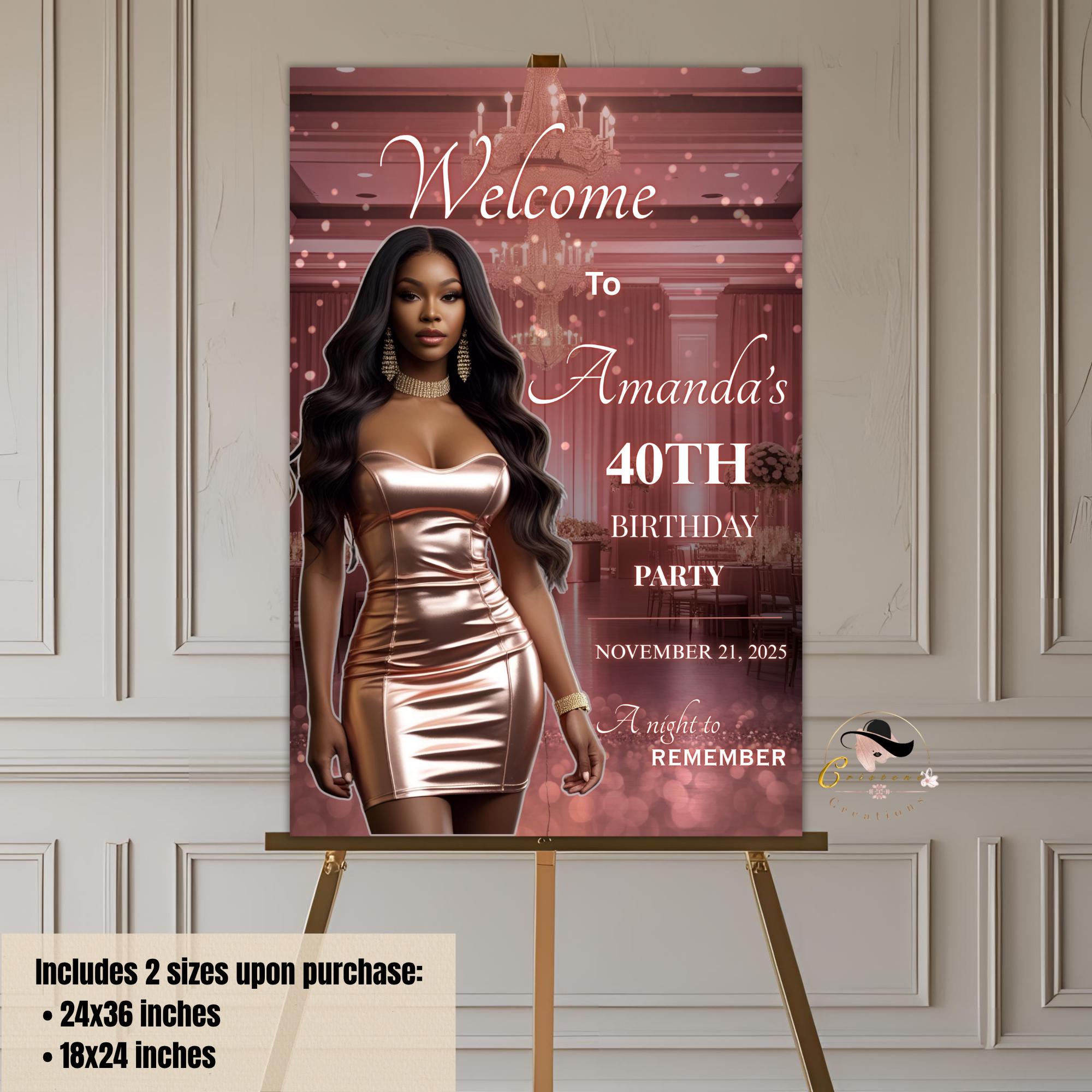 Editable Birthday Party Welcome Sign with photo Rose Gold Pink Elegant party poster sign Bridal Shower Welcome board sign Printable Template