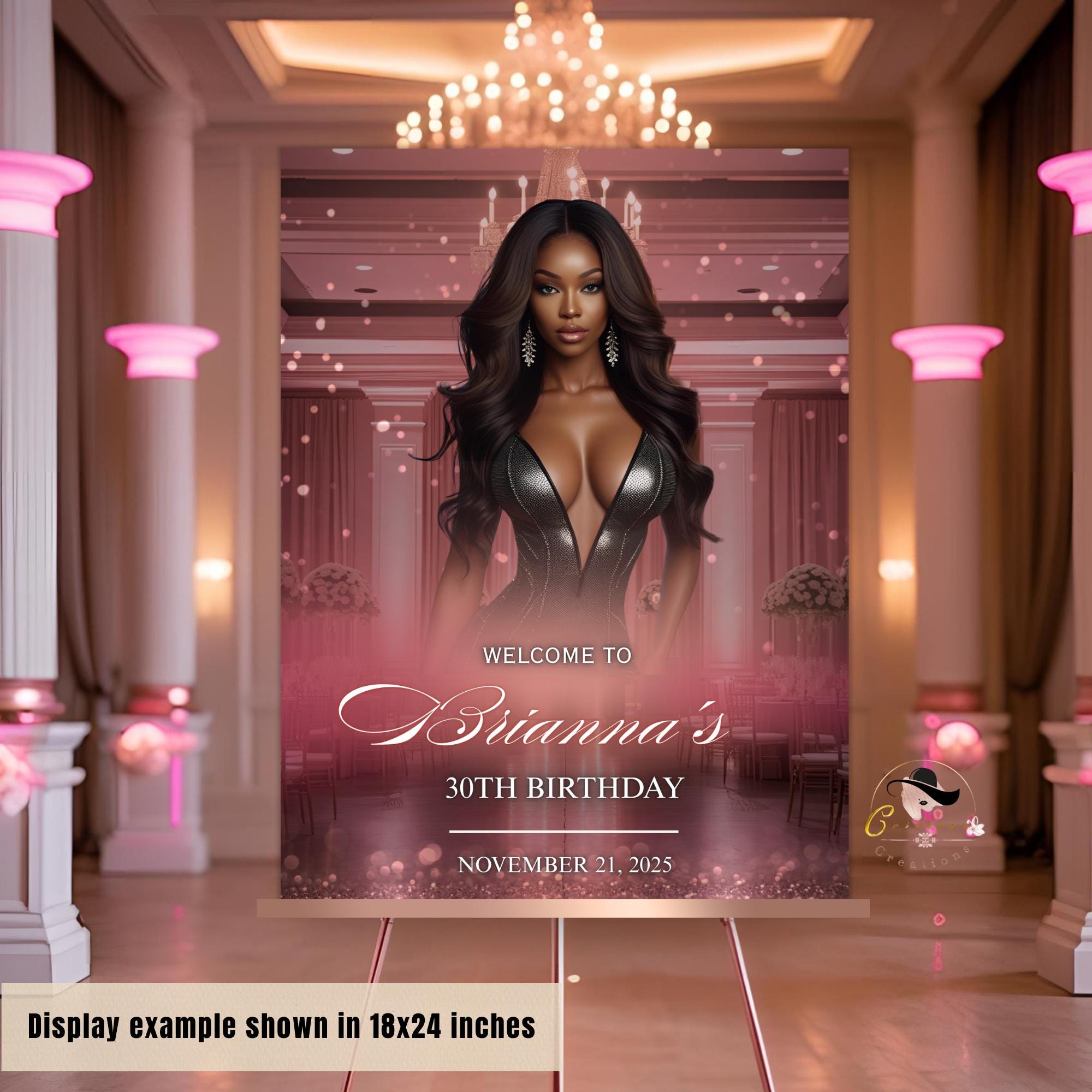 Editable Birthday Party Welcome Sign Rose Gold Pink Elegant party poster sign with photo Glam Luxury Welcome board sign Printable Template