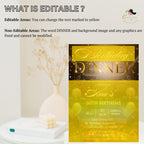 Digital Birthday Dinner Invitation Black gold Glam Dinner party invite Luxury Formal Dinner card woman, Editable Anniversary Dinner Template