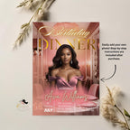 Digital Birthday Dinner Invitation with photo Pink Rose gold Elegant Dinner party invite Glam Luxury Birthday Dinner card Printable Template