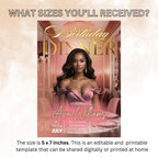 Digital Birthday Dinner Invitation with photo Pink Rose gold Elegant Dinner party invite Glam Luxury Birthday Dinner card Printable Template