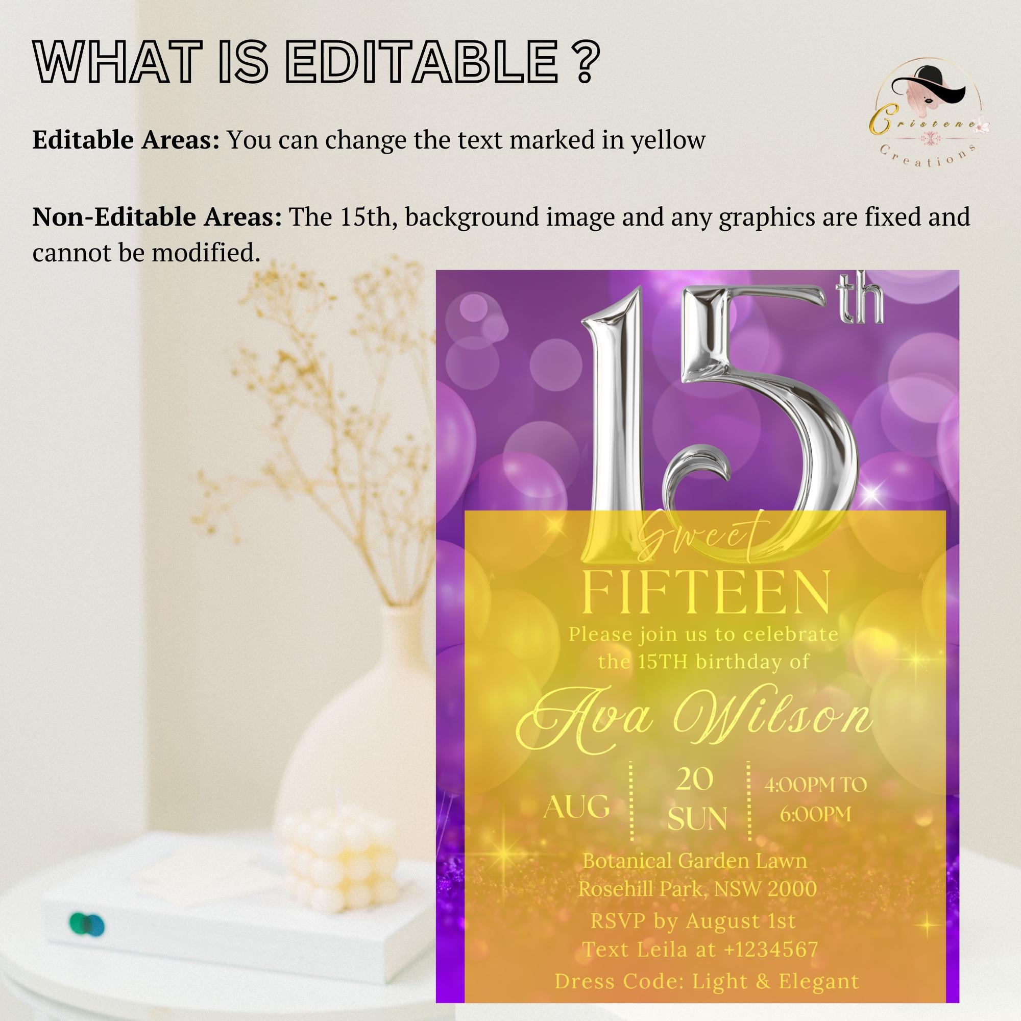 Purple 15th Birthday Invitation Girl Digital Sweet 15th Birthday dinner invite Fifteenth party card printable Quinceanera Dinner Template