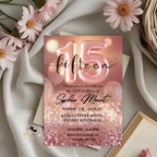 Rose Gold 15th Birthday Invitation, Quinceanera Party Invite, Sweet Fifteenth Dinner Invite, Teen Girl Birthday Brunch Printable Template