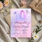 Digital 10th Birthday Invitation Pink Purple 10th Birthday Dinner invite, Tenth Birthday party card Printable Double Digit Editable Template