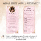 Menu and Program Template with photo Pink Sweet 16 Birthday Dinner Menu party Bridal Shower Menu Program Printable Baby Shower Menu cards