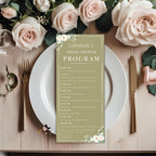 Green Floral Menu and Program, Bridal Shower Menu Card, Engagement Program party, Wedding Anniversary Menu Program Card Printable Template