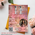 Digital 11th Birthday Invitation girl with photo Pink 11th Birthday party Dinner Invite, Eleventh Birthday card Printable, Sweet 11 Template