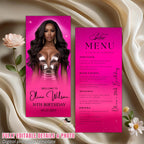 Editable Birthday Menu Template with photo Pink Elegant Menu Card Printable Birthday Dinner party menu Table cards Formal event Menu Design