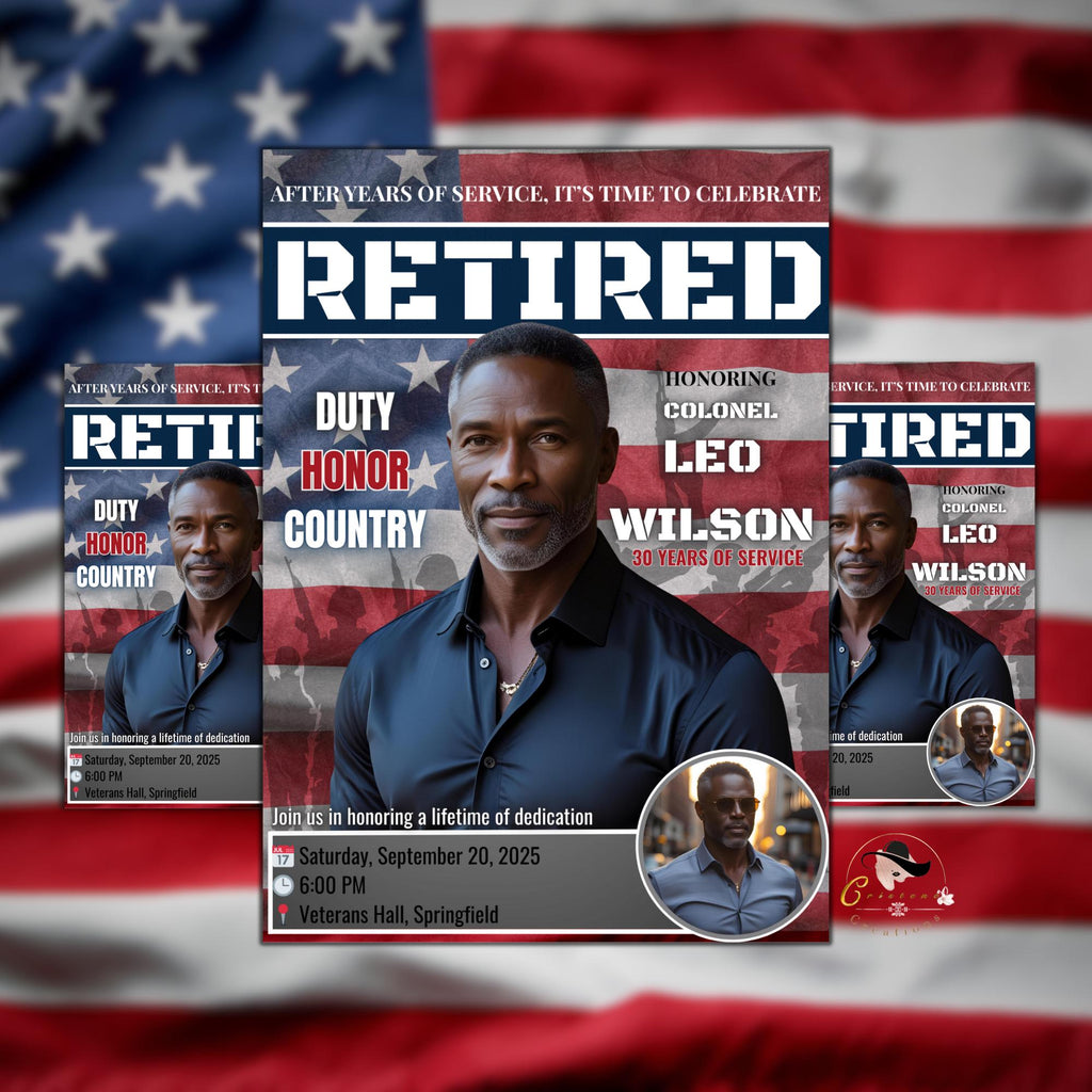 Men Retirement Party Invitation US Military Farewell party invite Patriotic Veteran Army Soldier Retirement Dinner Template with photo