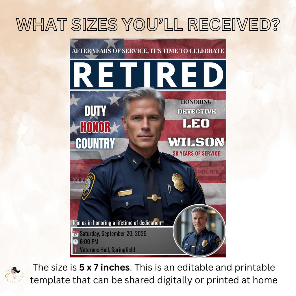 Digital Retirement Party Invitation Men Police Officer Farewell Party Invite Cops Retirement Celebration Law Enforcement Send off Template