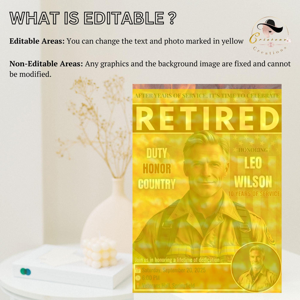 Men Firefighter Retirement Party Invitation Digital Fireman Farewell Party invite Fire Dept Retirement Veteran Tribute party photo template