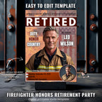 Men Firefighter Retirement Party Invitation Digital Fireman Farewell Party invite Fire Dept Retirement Veteran Tribute party photo template