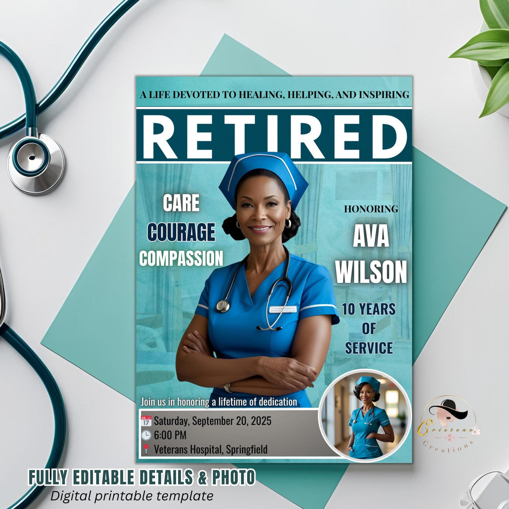 Editable Nurse Retirement Party Invitation Medical Farewell Invite Physician Doctor Retirement Dinner Template Retired Nurse photo invite