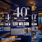 Editable 40th Birthday Invitation Men with photo, Blue Silver 40th Birthday Surprise Party invite Digital Forty Birthday Dinner Template