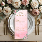 Floral Anniversary Program Template, Pink Golden 50th Wedding Anniversary Program card Printable Vow Renewal Program party Floral Design
