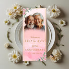 Floral Anniversary Program Template, Pink Golden 50th Wedding Anniversary Program card Printable Vow Renewal Program party Floral Design