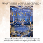 Editable Birthday Dinner Invitation Navy Blue Gold Digital Elegant Dinner Party invite woman Glam Luxury Birthday Dinner Template Printable