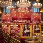 Digital Birthday Dinner Invitation with photo Red Gold Adult Elegant Dinner Party invite Woman Glam Luxury Birthday party Printable Template