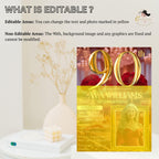Editable 90th Birthday Invitation Red Gold Digital 90th Birthday Dinner invite with photo Woman 90 and fabulous party card floral Template