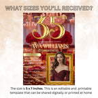 Digital 35th Birthday Invitation with photo Woman 35th Birthday Dinner invite Red Gold Glam Luxury Party 35 and Fabulous Floral Template