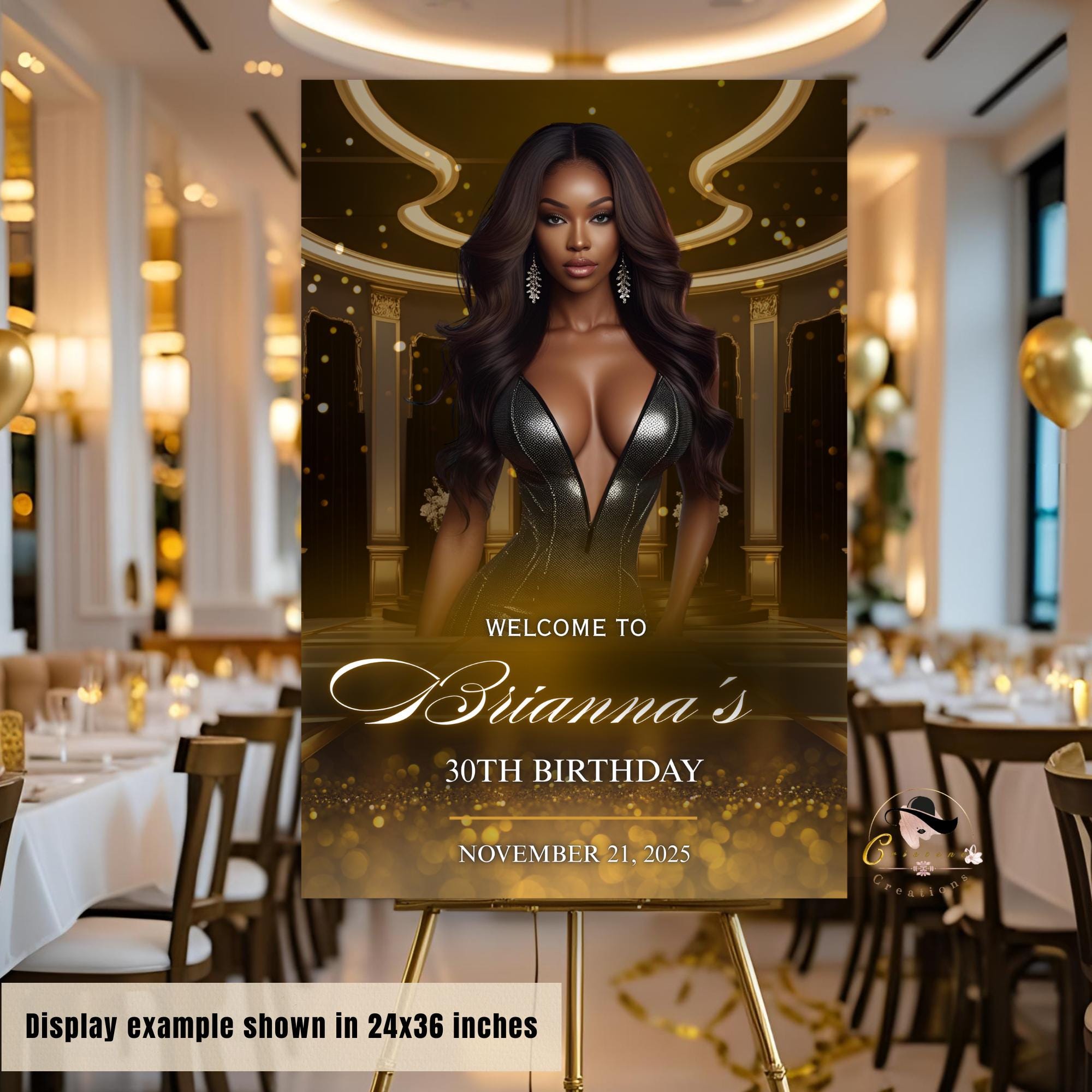 Editable Birthday Welcome Sign Black gold Printable Retirement Party Signs Welcome poster board sign, Luxury party sign with photo Template