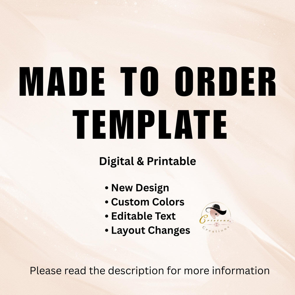 Made to Order Digital and Printable Template, Custom Text, Colors & Layout, Customization Party Template, Personalization Service
