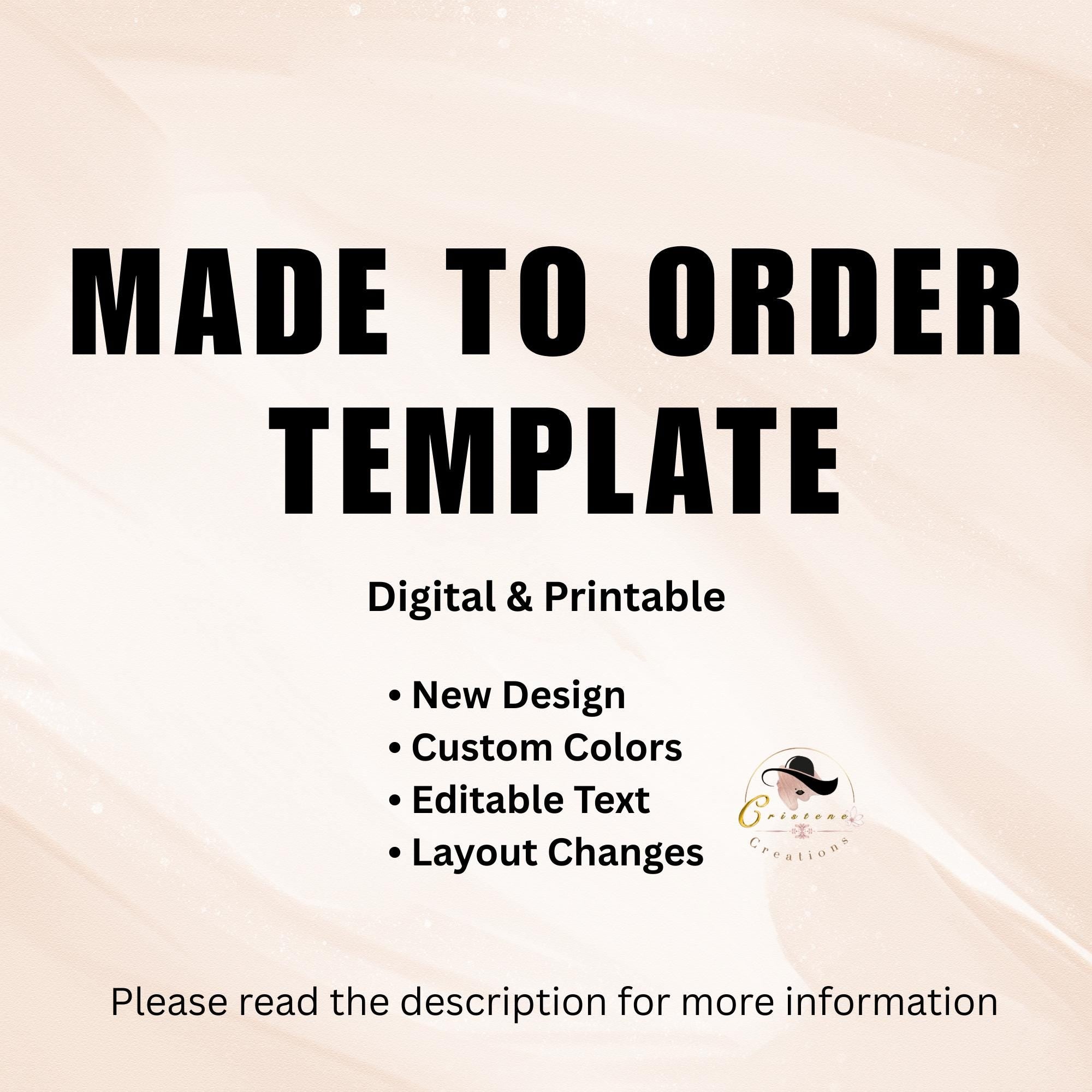 Made to Order Digital and Printable Template, Custom Text, Colors & Layout, Customization Party Template, Personalization Service