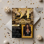 34th Birthday Invitation, Black and Gold Glam Design (Digital Template)