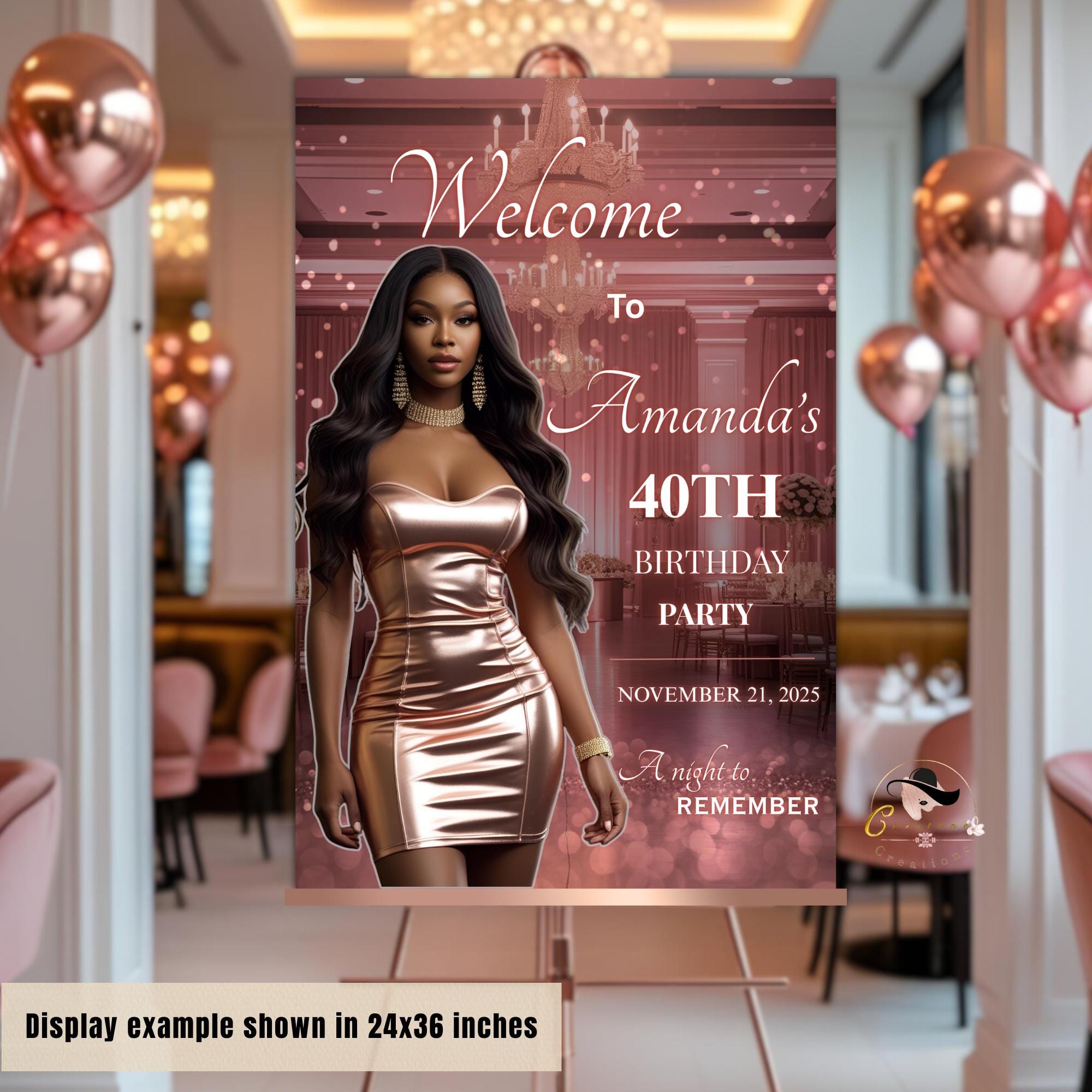 Editable Birthday Party Welcome Sign with photo Rose Gold Pink Elegant party poster sign Bridal Shower Welcome board sign Printable Template