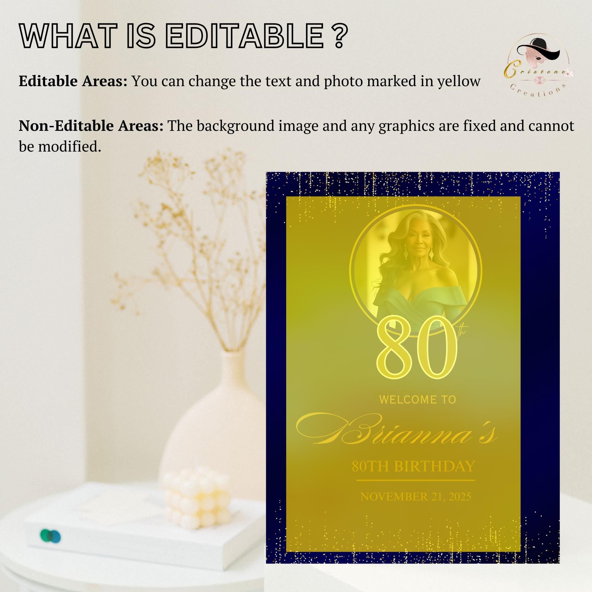 Editable Party Welcome Sign Navy Blue Gold Birthday Party sign with photo Welcome board sign Printable Retirement Party poster sign Template